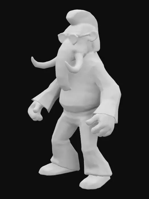 3D model for An anthropomorphic mammoth, wearing 70s clothing 