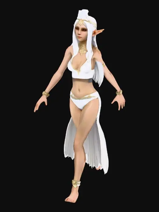 3D model for che elfke z długimi białymi włosami w dwuczesciowym stroju niewolnicy w Tpose