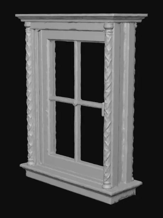 3D model for Wooden rectangular Victorian style exterior single window, clear glass, very detailed, simple plain uv map.