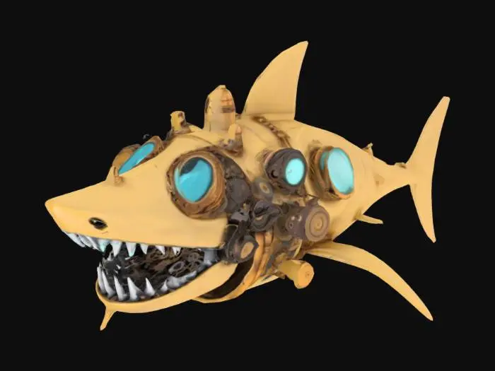 3D model for Steampunk shark, made of cogs and gears