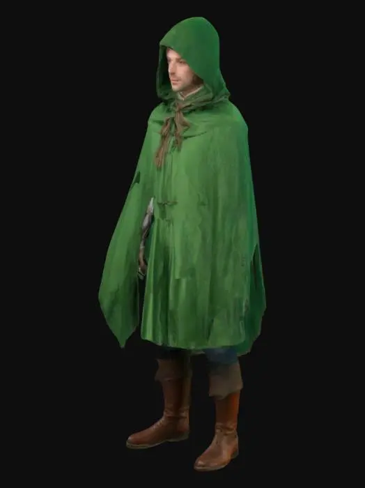 3D model for Mysterious traveler, green cloak, green hood, 1800s
