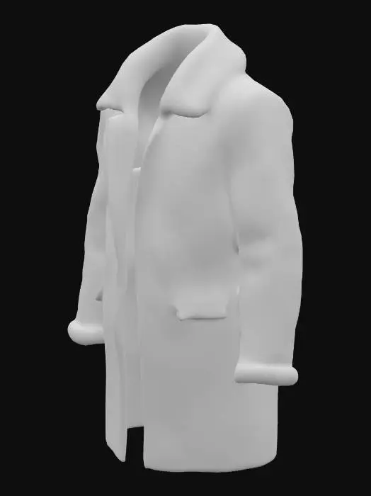 3D model for Highly realistic aviator's style coat, aviator jacket, high collar, long, open, light brown leather, white padded wool collar, creases, realistic, photograph