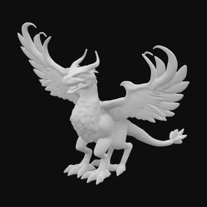 3D model for Gryphon com asas abertas, Estilizado para jogos AAA, detalhes intricados, pose em pé sobre as 4 patas, cabo esticado para trás, boca aberta, maxima resolução, alta qualidade