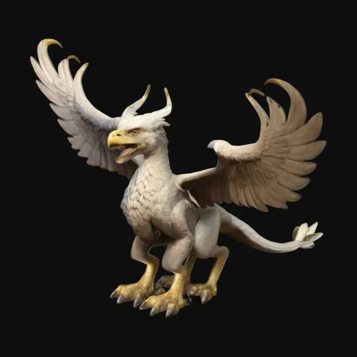3D model for Gryphon com asas abertas, Estilizado para jogos AAA, detalhes intricados, pose em pé sobre as 4 patas, cabo esticado para trás, boca aberta, maxima resolução, alta qualidade