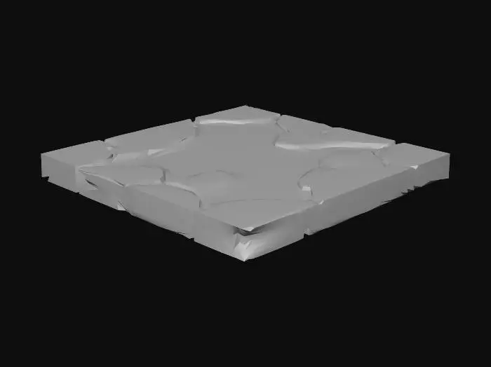 3D model for Black, matrix with Cracks showing Data, and is Square shaped floor. with Floor on top showing the matrix below it.
