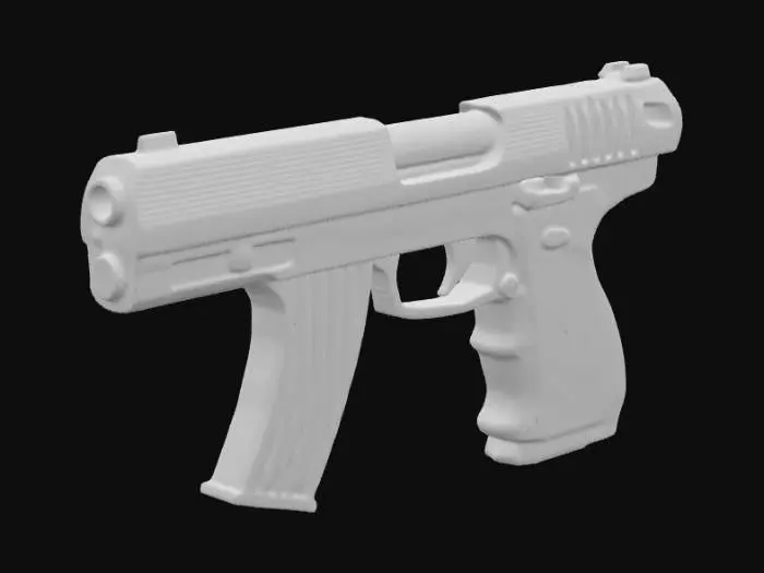3D model for retro futuristic Mac 11 Submachine gun with Gold and emerald inlays