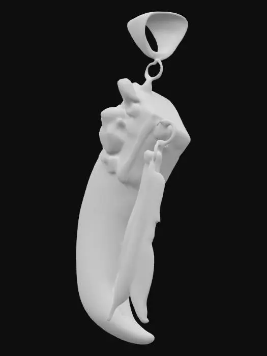 3D model for Navajo Pendant Cougar Claw two feathers  Coral turquoise silver made by Ernest Hawthorn