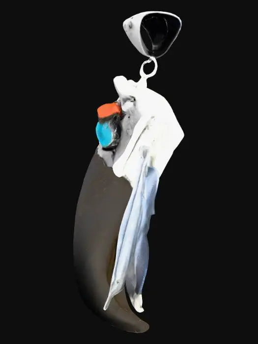 3D model for Navajo Pendant Cougar Claw two feathers  Coral turquoise silver made by Ernest Hawthorn