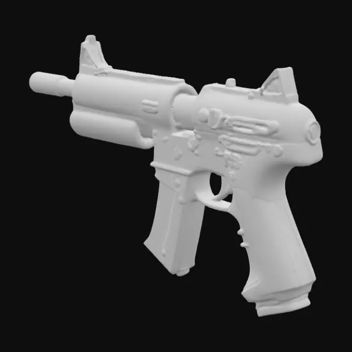 3D model for retro futuristic Mac 11 Submachine gun with Gold and emerald inlays