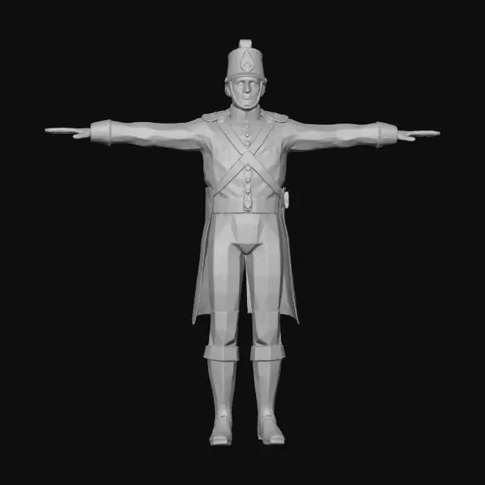 3D model for Ultra realistic full body 3D model of Napoleon Bonaparte in clean T-pose. historical likeness. Posture upright and formal. Fabric textures crisp and tailored. Proportions realistic, ready for game animation. Lighting soft and balanced. Background transparent.
