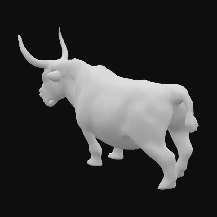 3D model for generates a bull, brown in color, with very elongated and not straight horns. He has an extremely furious appearance.