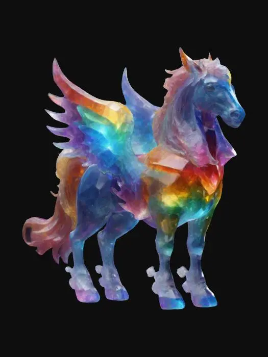 3D model for A Celestial Horse God made completely out of diffenent color crystals, the crystals shines the Universe through them, detailed colorful game character.