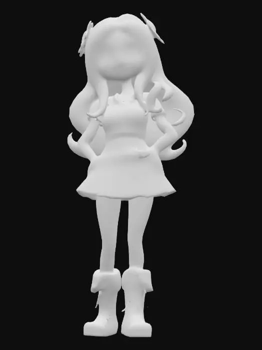 3D model for Full Body Woman Hippie from the 60's Game Character, short  Green-white shirt, short brown-red skirt, long blode hair with a flowers in the hair, simple detailed colorful