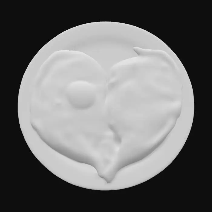 3D model for Hearth shaped Bacon and egg breakfast on a plate , #valentine#