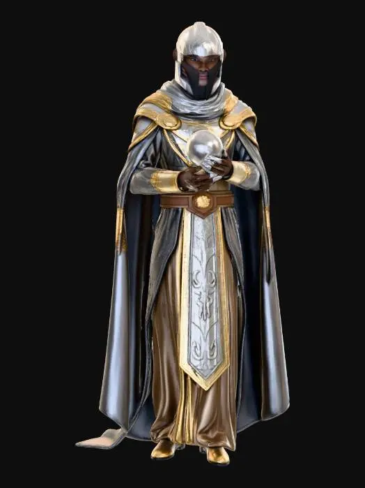 3D model for Ancient galactic republic guard. wearing silver and bronze ceremonial robes holding the silver orb of peace.