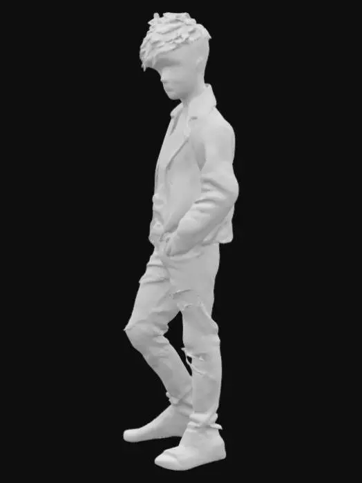 3D model for An insolent sixteen-year old boy with spiky hair, a feel of a rock drummer, with a leaning back.