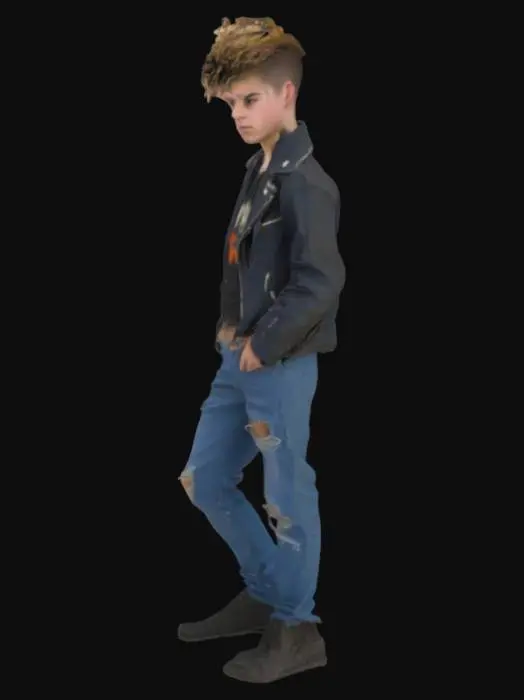 3D model for An insolent sixteen-year old boy with spiky hair, a feel of a rock drummer, with a leaning back.