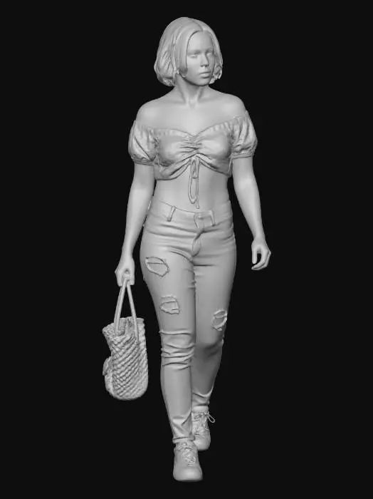 3D model for Floral Off-Shoulder Crop Top Look