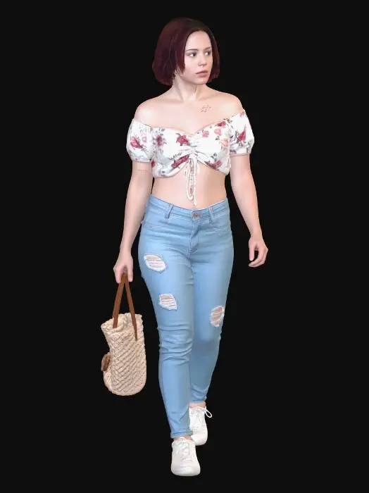 3D model for Floral Off-Shoulder Crop Top Look