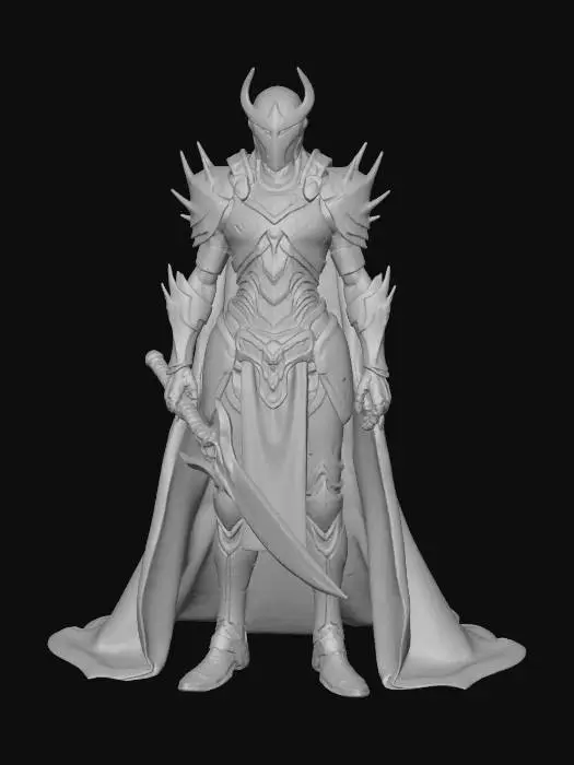 3D model for Futuristic techno vampire in black armour with large claymore and cloak