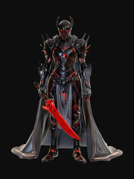 3D model for Futuristic techno vampire in black armour with large claymore and cloak