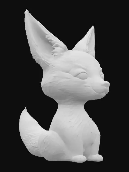 3D model for Fantasy, Highly Detailed, Ultra Realistic, Bust, The object features a headpiece with fox-like ears and fur, having a pointed, triangular geometry with a soft, fluffy texture, blending warm orange and white colors., 