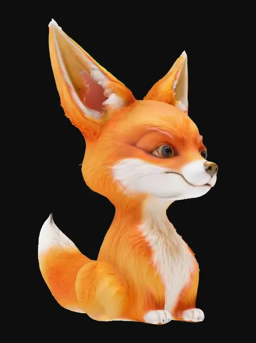 3D model for Fantasy, Highly Detailed, Ultra Realistic, Bust, The object features a headpiece with fox-like ears and fur, having a pointed, triangular geometry with a soft, fluffy texture, blending warm orange and white colors., 