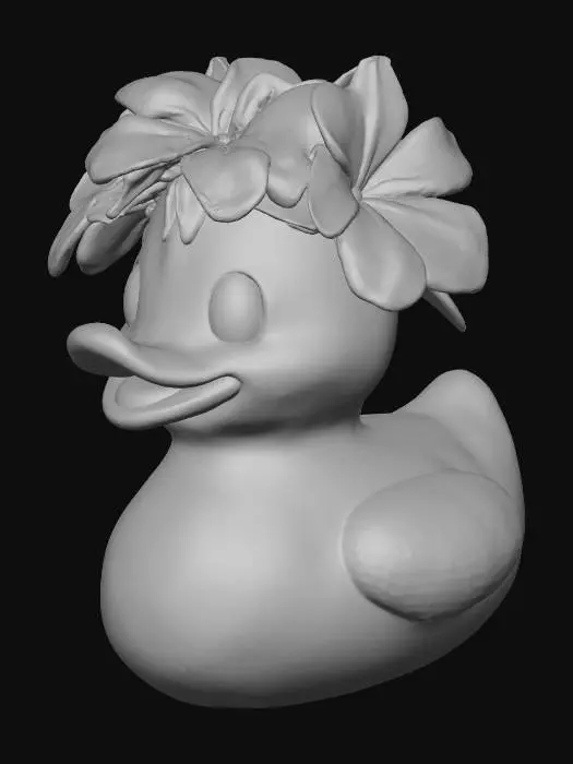 3D model for a rubber ducky wearing a flower crown made of plumeria flowers