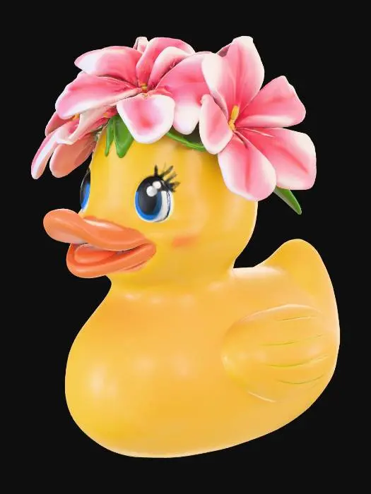 3D model for a rubber ducky wearing a flower crown made of plumeria flowers