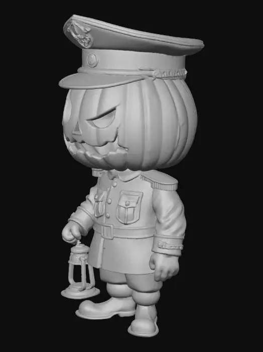 3D model for sergente militare jack lantern, stile bianco e nero non ombreggiato, linee pulite