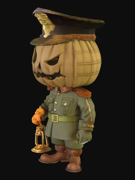 3D model for sergente militare jack lantern, stile bianco e nero non ombreggiato, linee pulite