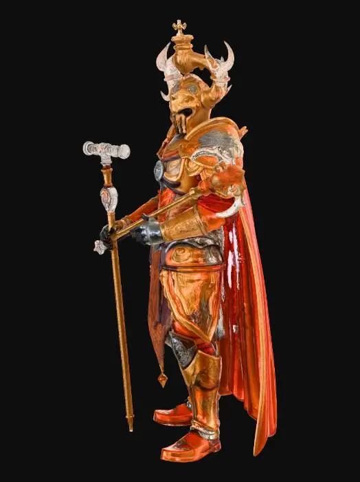 3D model for fantastik mısır mitolojisi. yılan miğferli  zırhlı  deniz generali. elinde mistik bir çapa silahı.