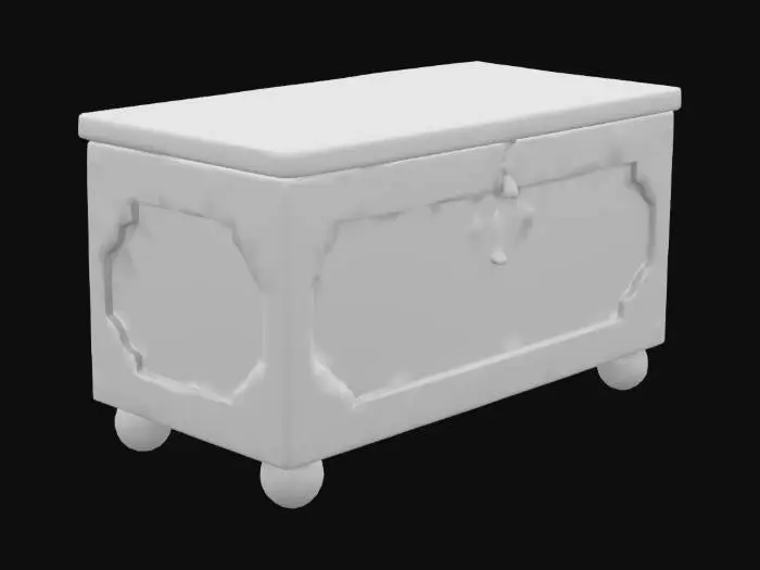 3D model for very low poly oh a old art deco blanket chest with simple round wood feet clean sides perfect looking