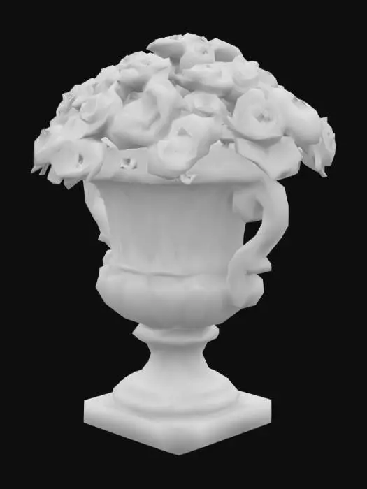 3D model for Giardino Urn, Antique Stone with red roses planted in side in dirt clean low poly 