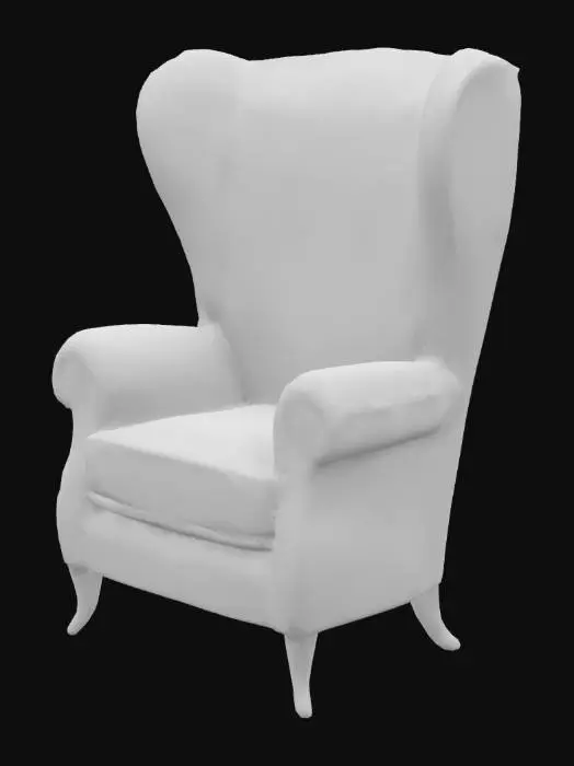 3D model for low poly Art Nouveau wingback chair with butterfly style and blue velvet cloth 