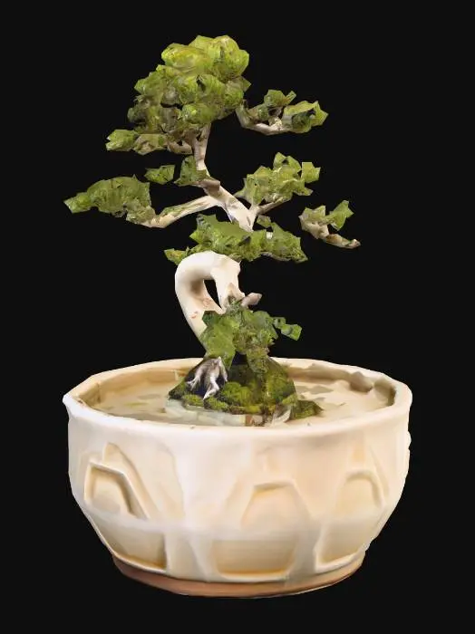 3D model for A photorealistic Art Deco bonsai pot sits centered in the frame, presented with the calm precision of an object designed to function as both vessel and sculpture. Crafted from smooth, high‑fired ceramic, the pot carries an ivory glaze that catches soft studio light in gentle, diffused highlights. The glaze has a quiet sheen—subtle, balanced, and luminous—allowing reflections to move across the surface without overwhelming its form. This interplay of light and ceramic immediately conveys craftsmanship, giving the pot a refined presence suited to a curated interior or a gallery‑style setting.
Its silhouette is distinctly Art Deco: low, wide, geometric, and grounded with an architectural sense of weight. The contours step inward and outward in measured tiers, creating a rhythmic sequence