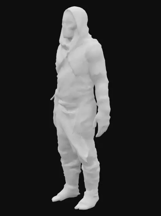3D model for A hyperrealistic, full-body 3D model of a mummy, completely wrapped in ancient, decaying bandages from head to toe. The model should include detailed textures on the head, torso, arms, and legs, with realistic folds and tattered rags that show wear and age.