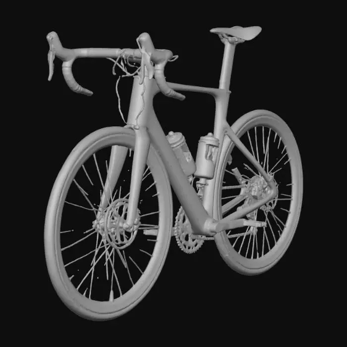 3D model for A 3d model of a blue high-end road bike, 21 gears, front and back derailleurs, with SHIMANO integrated shifters, two cycling bottles. Lighting: 120 degrees