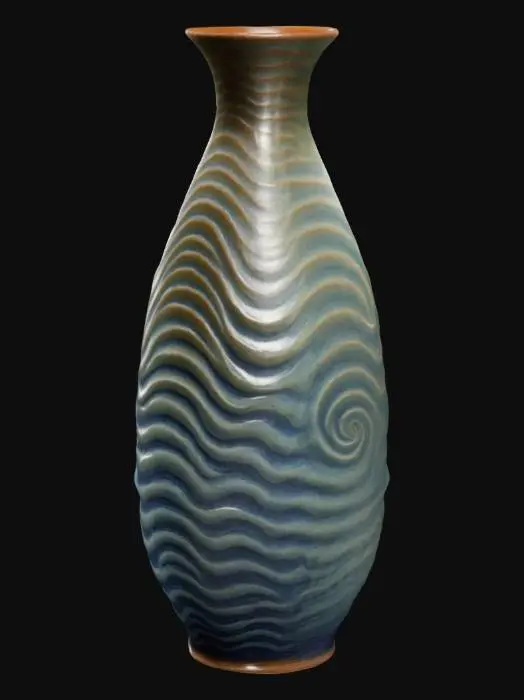 3D model for A vase with a spiral wave pattern.