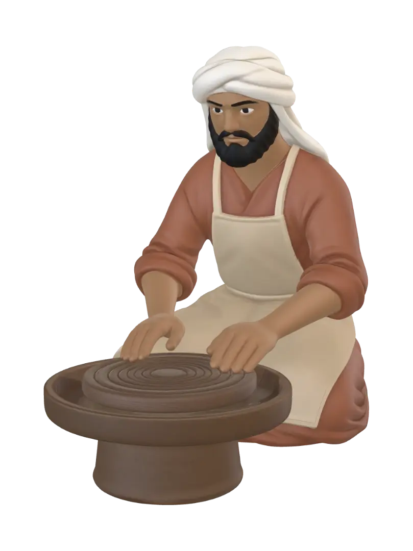 Modelo 3D de Single oriental man sitting cross-legged at an empty pottery wheel, hands on the wheel… - Turban, gerado por IA
