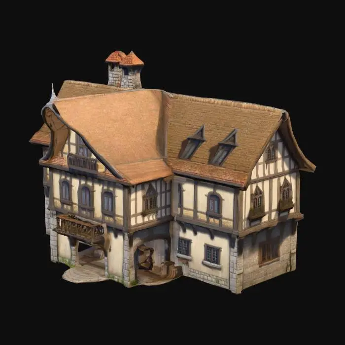 3D model for Medieval, hotel/inn, adventurer guild, wide mansion, old building, flat surface (not too smooth)