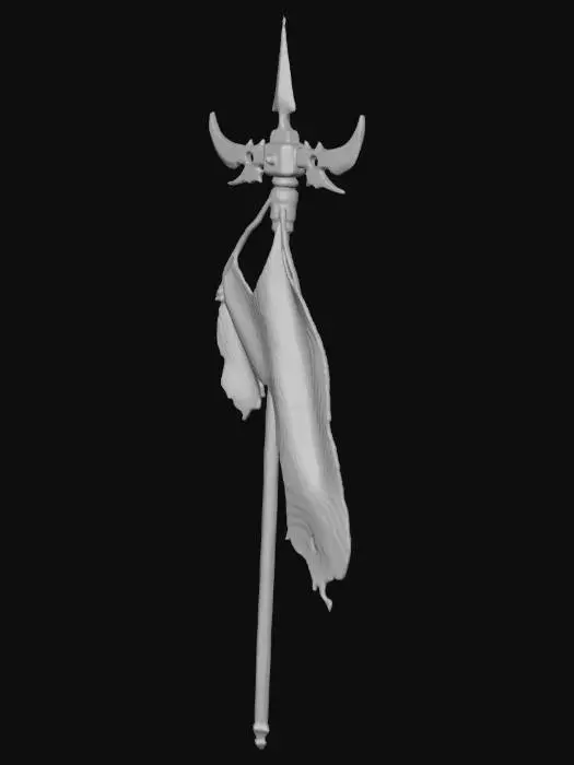 3D model for A rusted battle standard, crowned with four shattered blades, that erupted from the ground.
