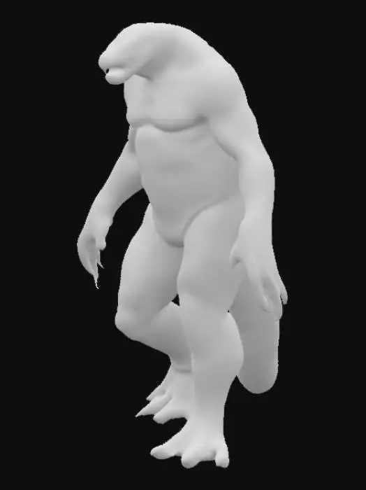 3D model for The Grafton Monster. a large, humanoid bipedal creature with no visible head, and covered in slick, white seal-like skin. knuckled walking, 10ft tall, 