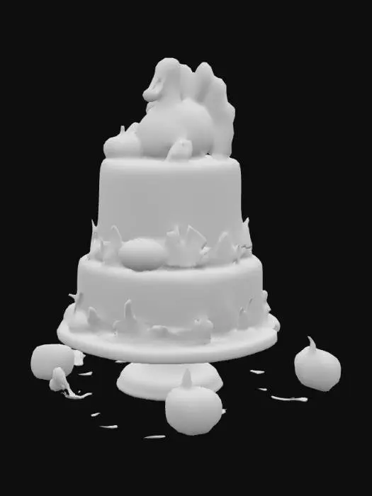 3D model for layered cake with turkey topper and fall colors, fun holiday vibe