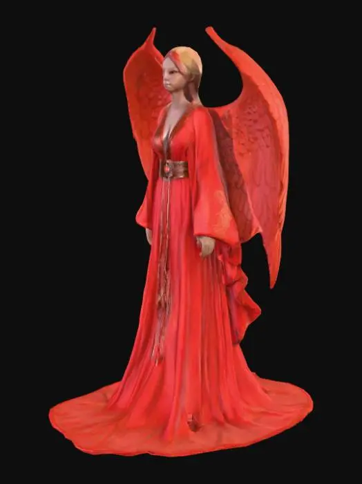 3D model for Full Body red-skinned fat angel with bat wings is standing. highly detailed, Fantasy, Game Assets, Ultra Realistic