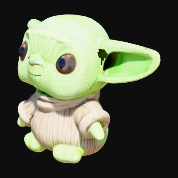 3D model for #plushie# baby yoda, knitted #realistic#, 8K, best quality