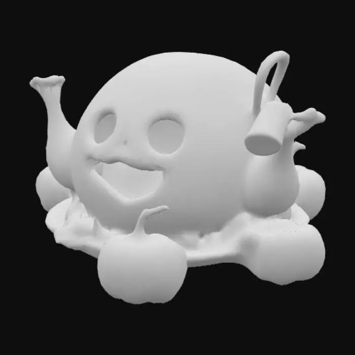 3D model for roasted turkey with smiling face and little pumpkin decor,