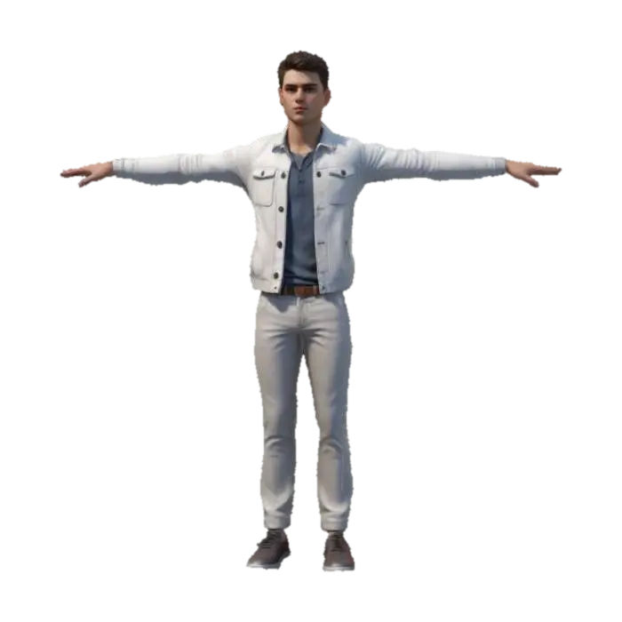 A realistic young man in spring outfit, wearing a light jacket and trousers, casual… - Rigging 3D model, vytvořený pomocí AI