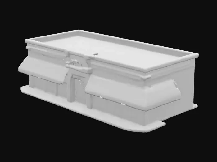 3D model for outdoor strip mall building, just the building and interior, doorways are empty without doors, windows have no glass and are only the frames, very inviting restaurant places with signs, no people