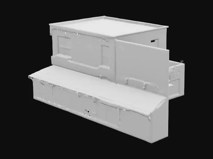 3D model for outdoor strip mall building, just the building and interior, doorways are empty without doors, windows have no glass and are only the frames, very inviting restaurant places with signs, no people